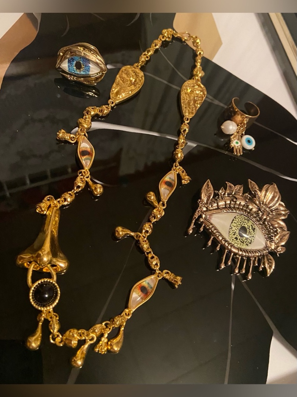 Eye Necklace, Brooch, and 2 Rings